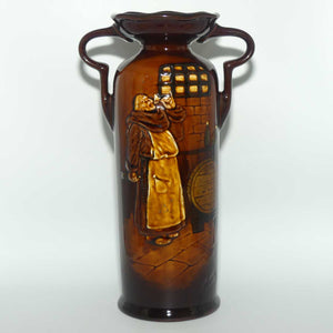 Royal Doulton Kingsware double handle vase | Monk Raising a Glass | Bottle in Hand, Barrel and Window in Room