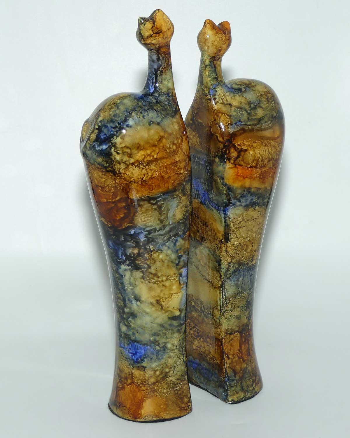 Sylvie Montagnon Verrerie d'Art  France Ceramic Marbled Glaze decorative cat shelf ends