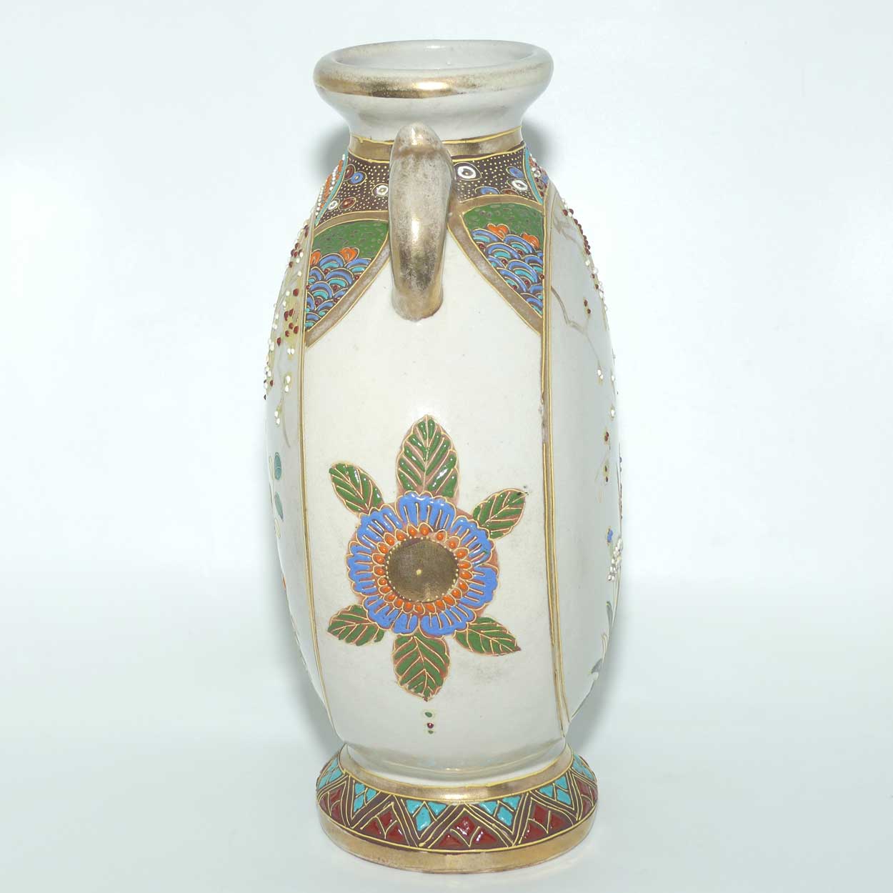 Early 20th Century Japanese Moriage Ware twin handle Moon Flask