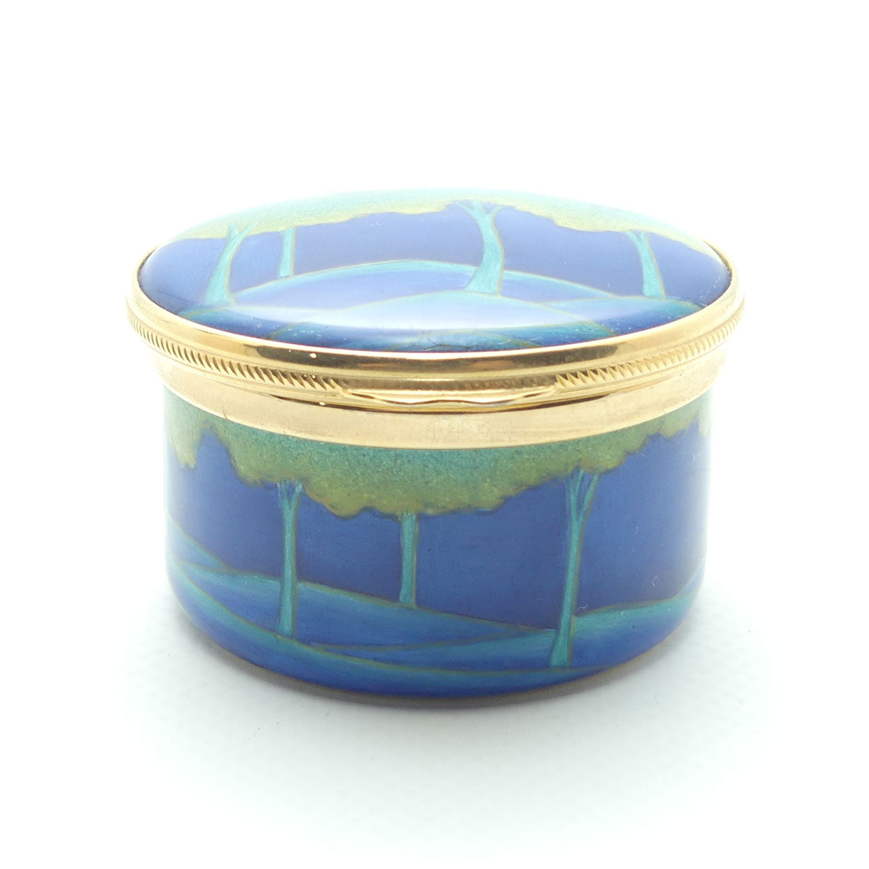Moorcroft Enamels | Moonlit Blue hinged lid round trinket box | boxed