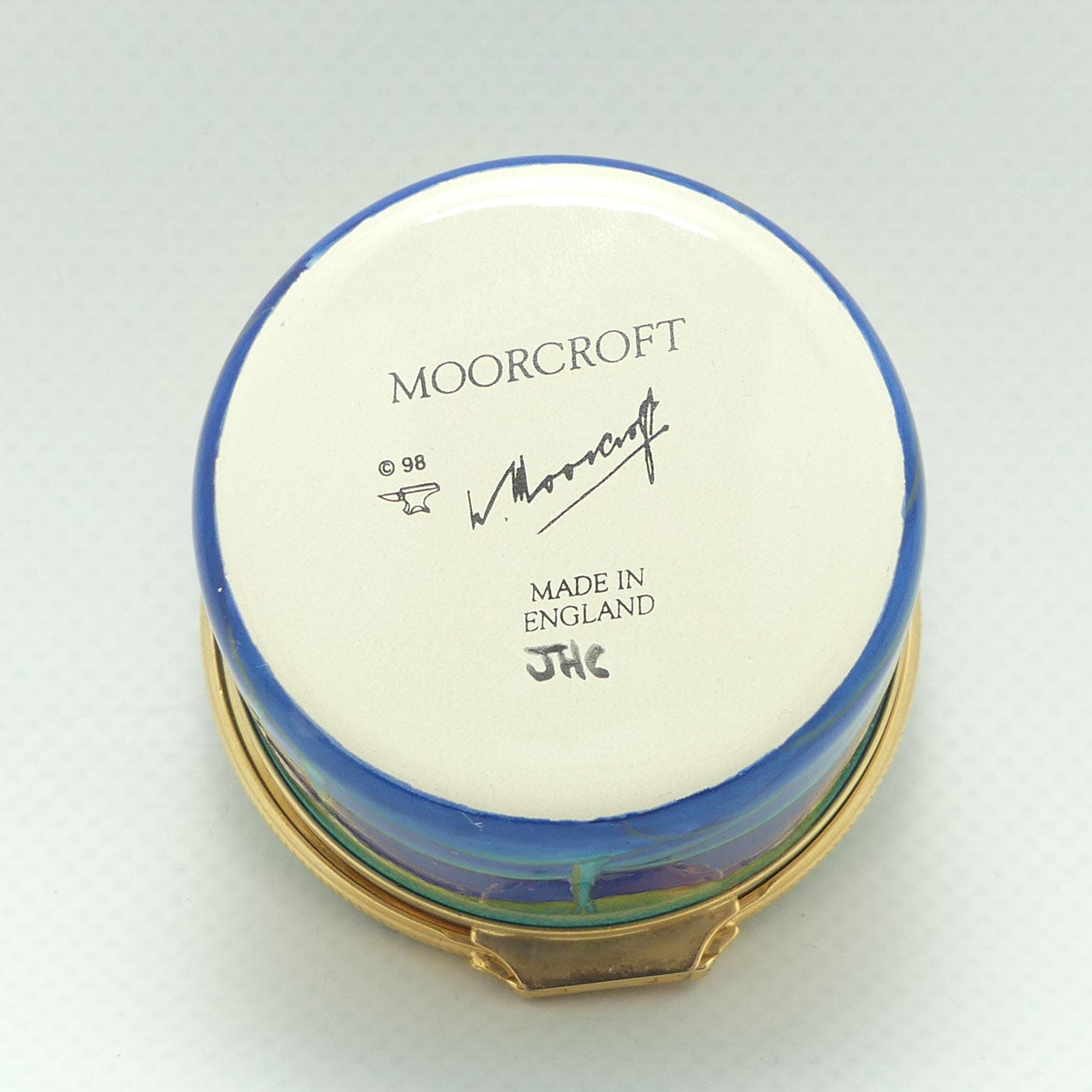 Moorcroft Enamels | Moonlit Blue hinged lid round trinket box | boxed