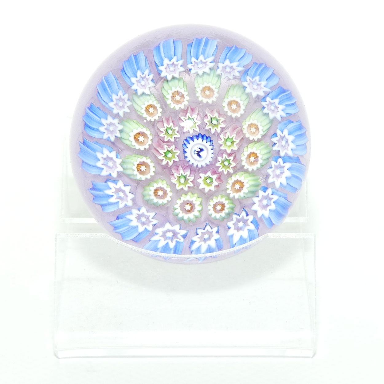 John Deacons Scotland Millefiori Silhouette Cane miniature paperweight | Moonstone