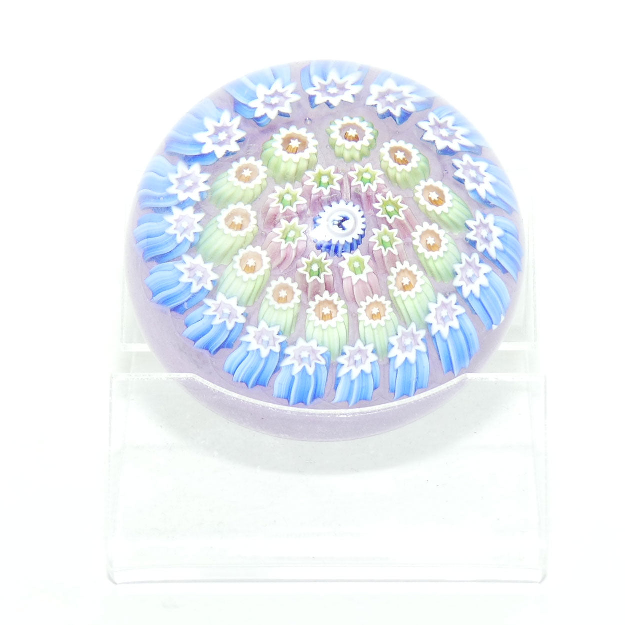 John Deacons Scotland Millefiori Silhouette Cane miniature paperweight | Moonstone