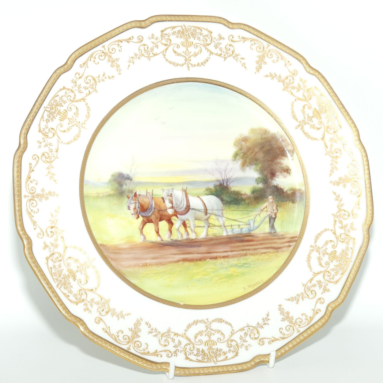 Royal Doulton hand painted and gilt Ploughing plate (Morrey)