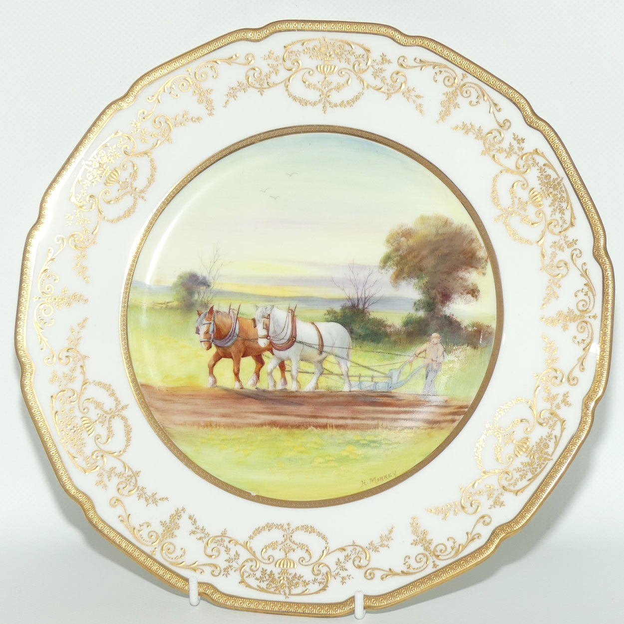 Royal Doulton hand painted and gilt Ploughing plate (Morrey)