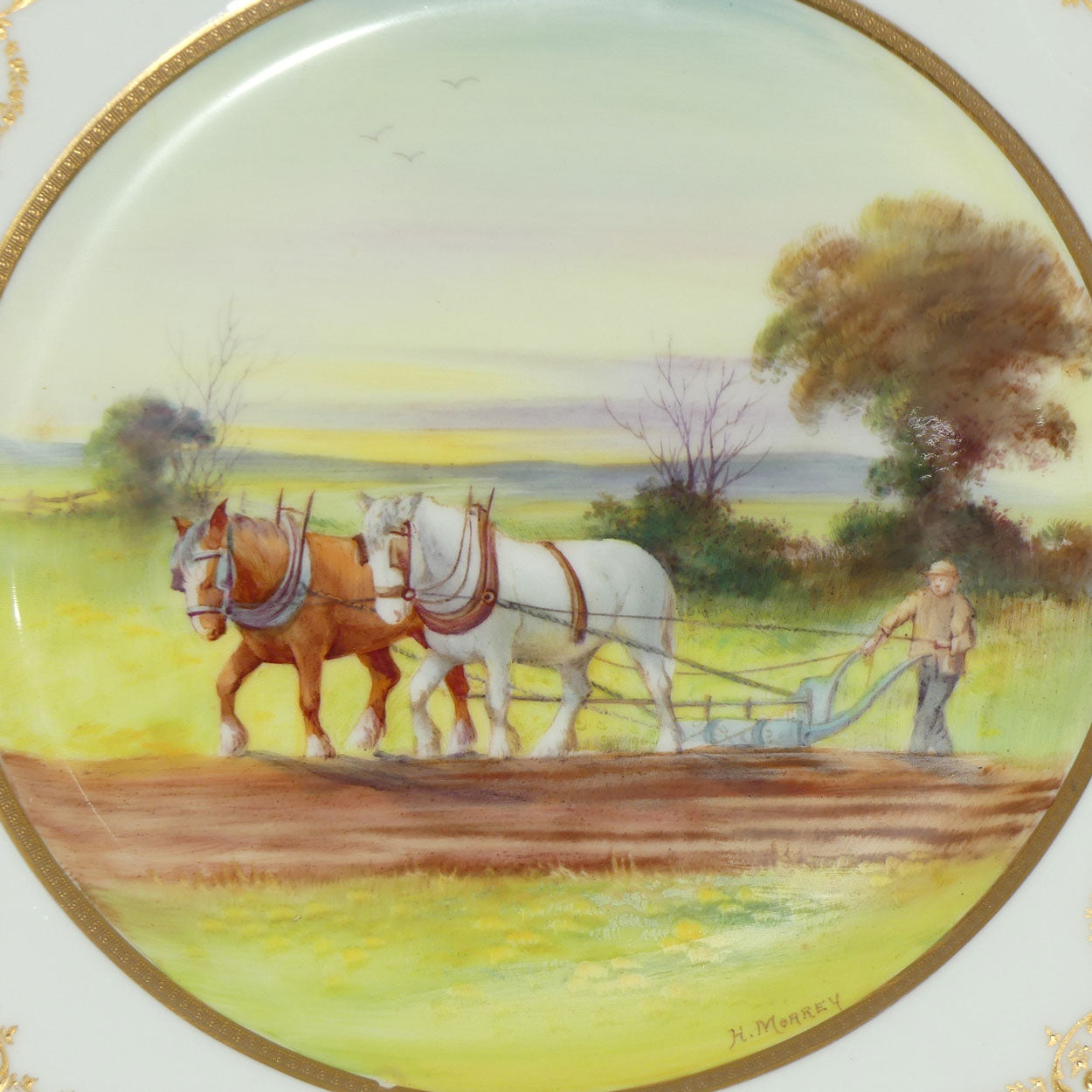 Royal Doulton hand painted and gilt Ploughing plate (Morrey)