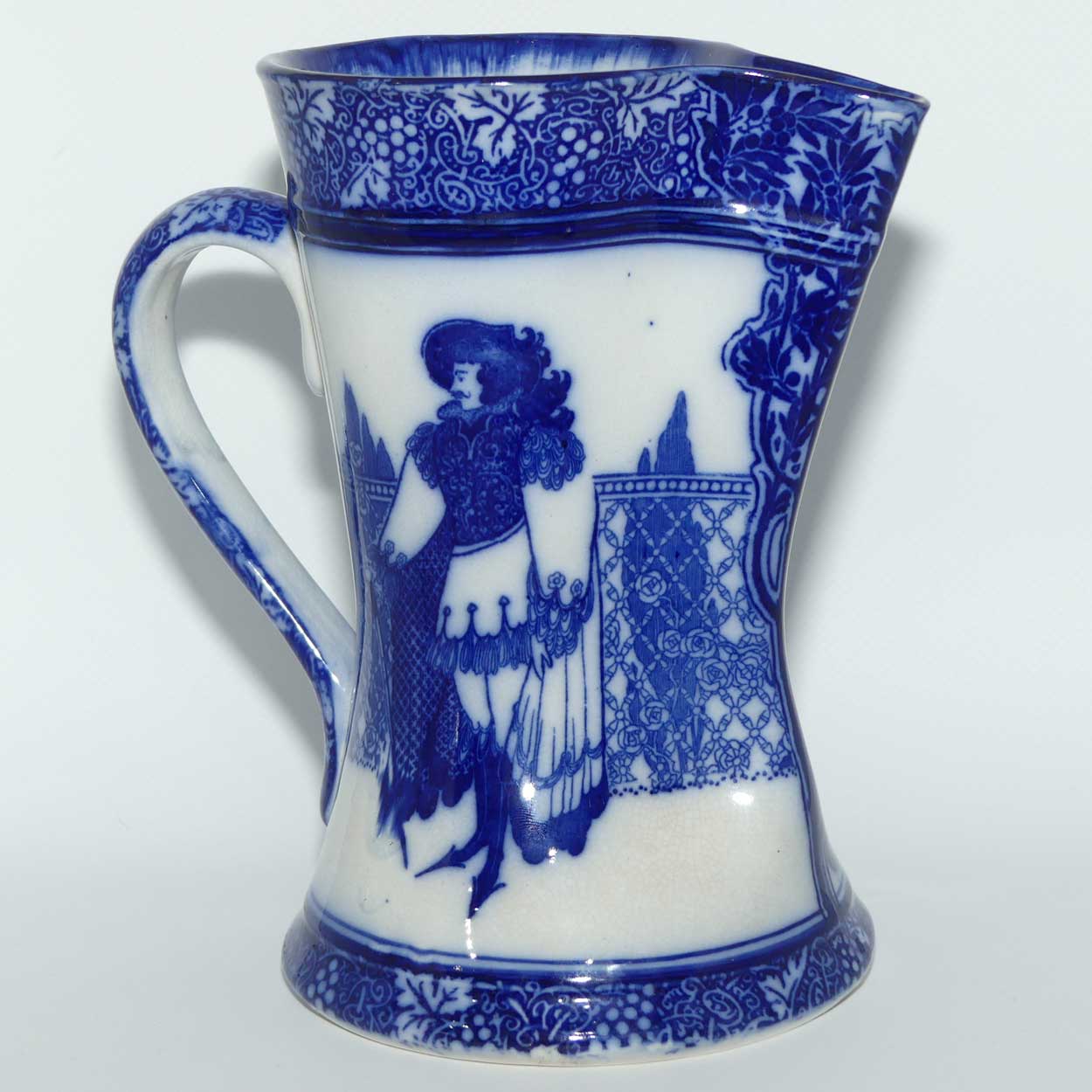 Royal Doulton Morrisian Flow Blue WH Bradley Eastern Figures Tudor shape jug