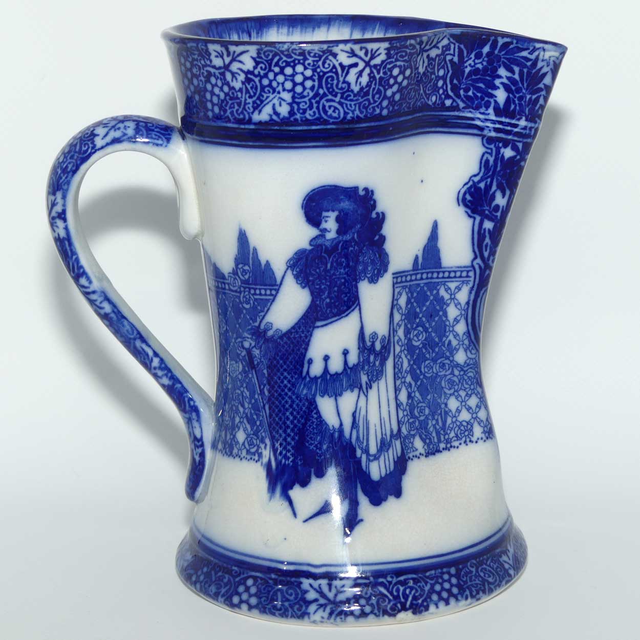 Royal Doulton Morrisian Flow Blue WH Bradley Eastern Figures Tudor shape jug