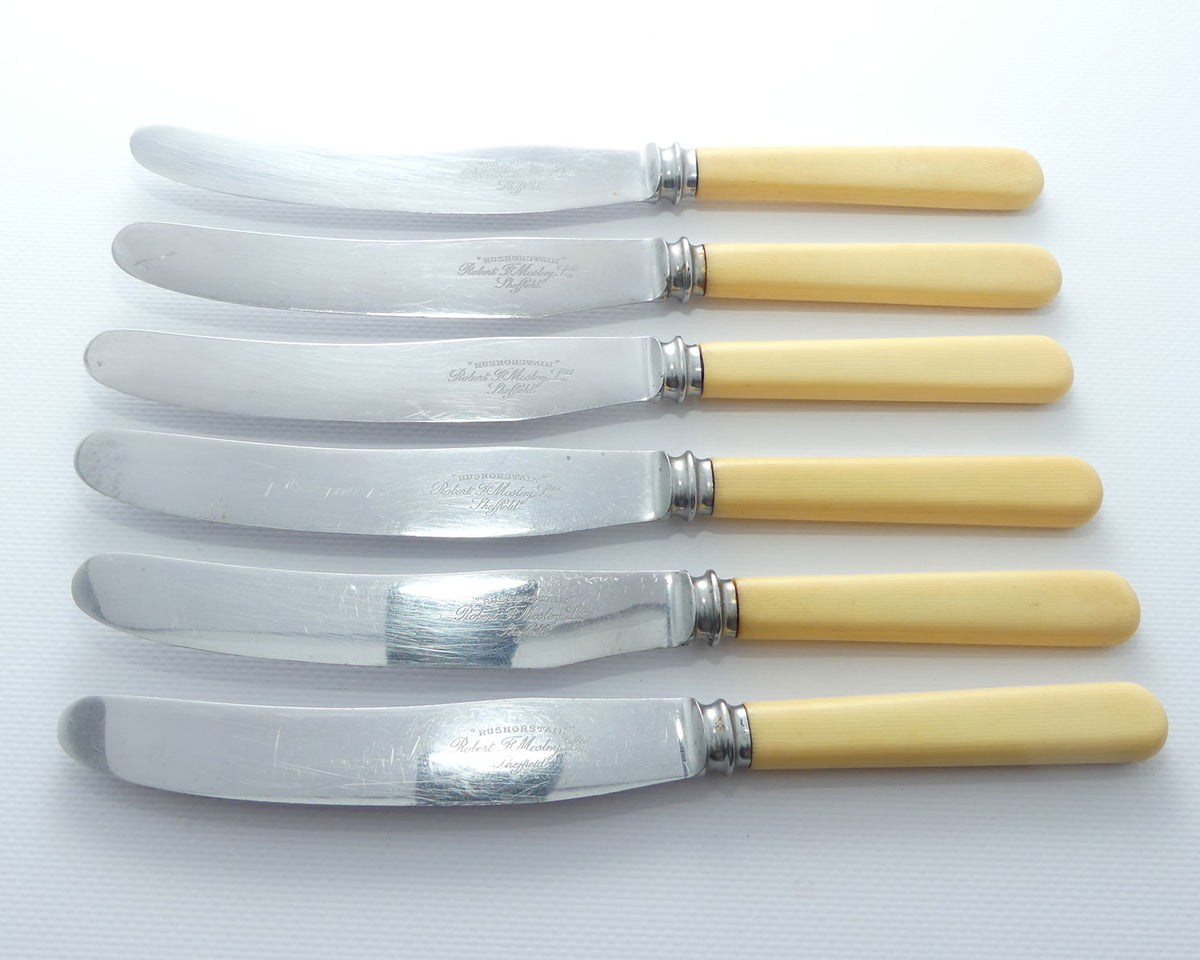 Set of 6 Robert Mosely Sheffield Rusnorstain | Faux Bone Handle Knives | 23.5cm