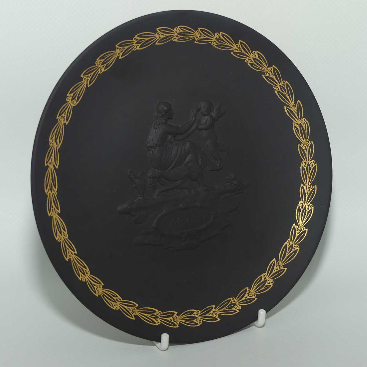 Wedgwood Basalt plate | Mother with gilt garland border | boxed