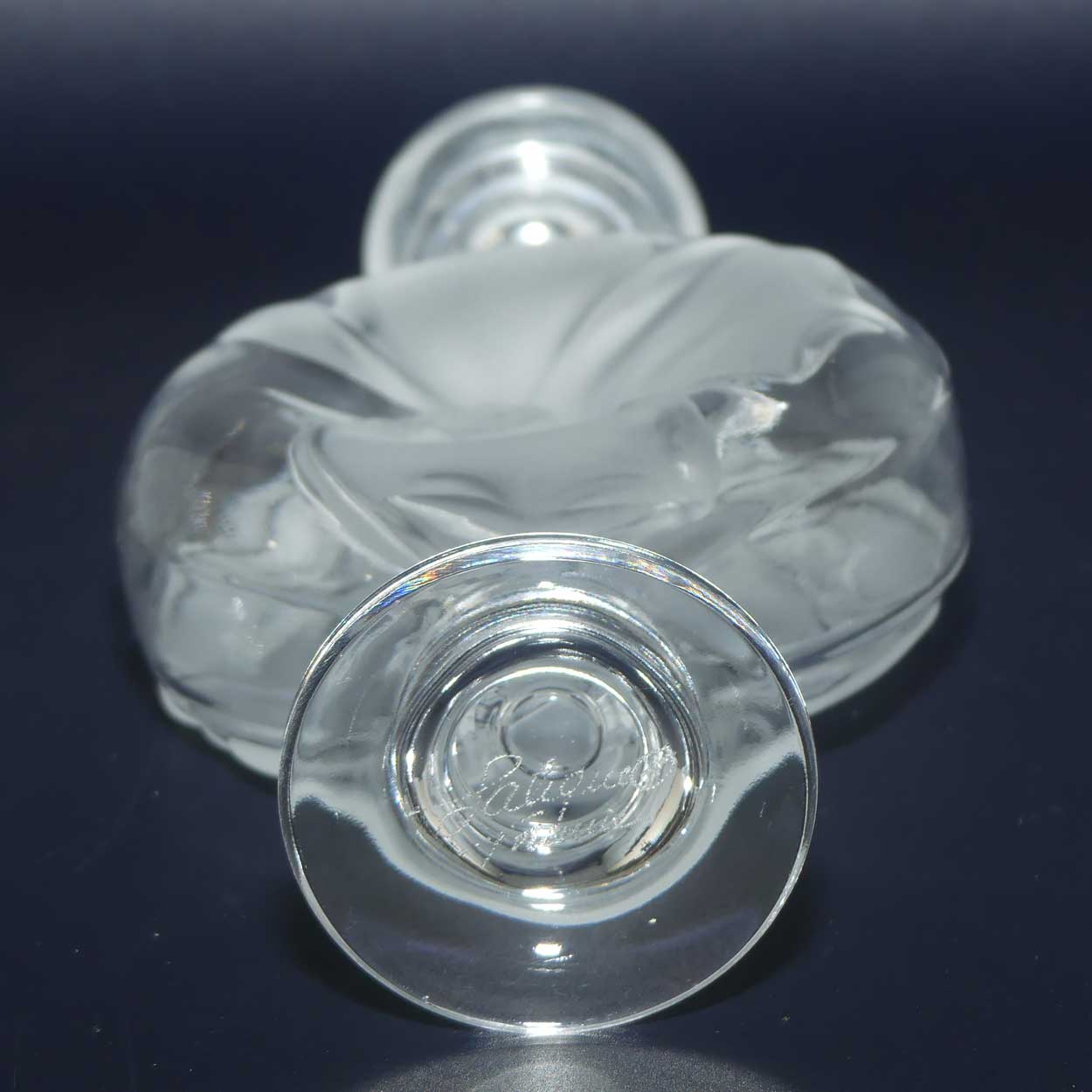 Lalique France Moulin Rouge design tall perfume bottle