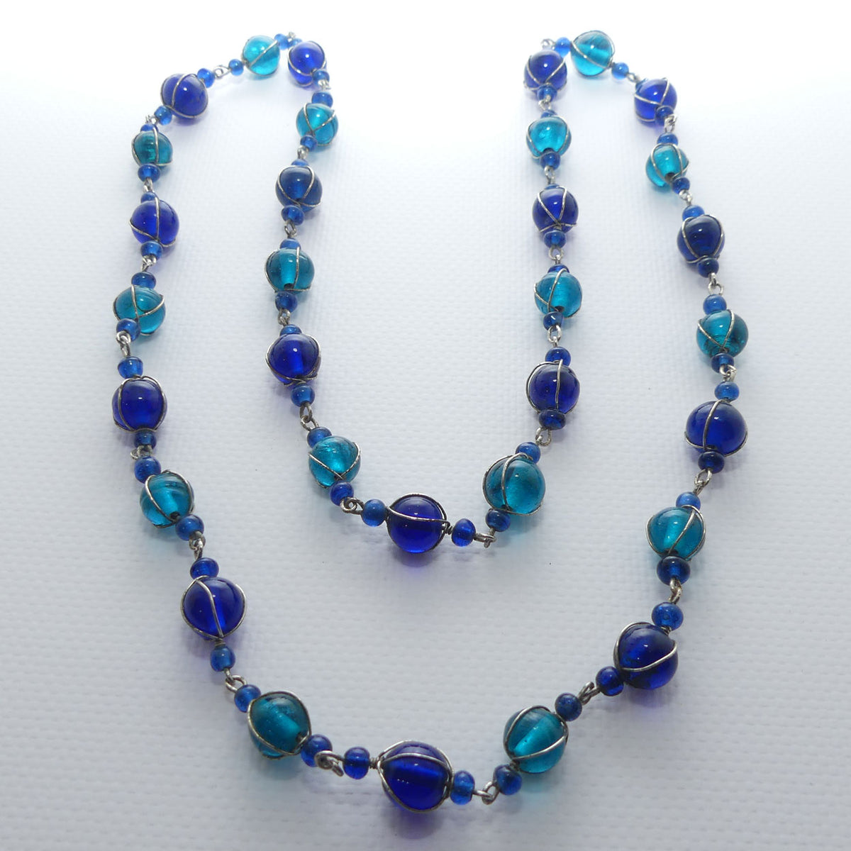 Vintage set of Royal Blue and Azure Blue Murano Glass Beads | approx 80cm total length