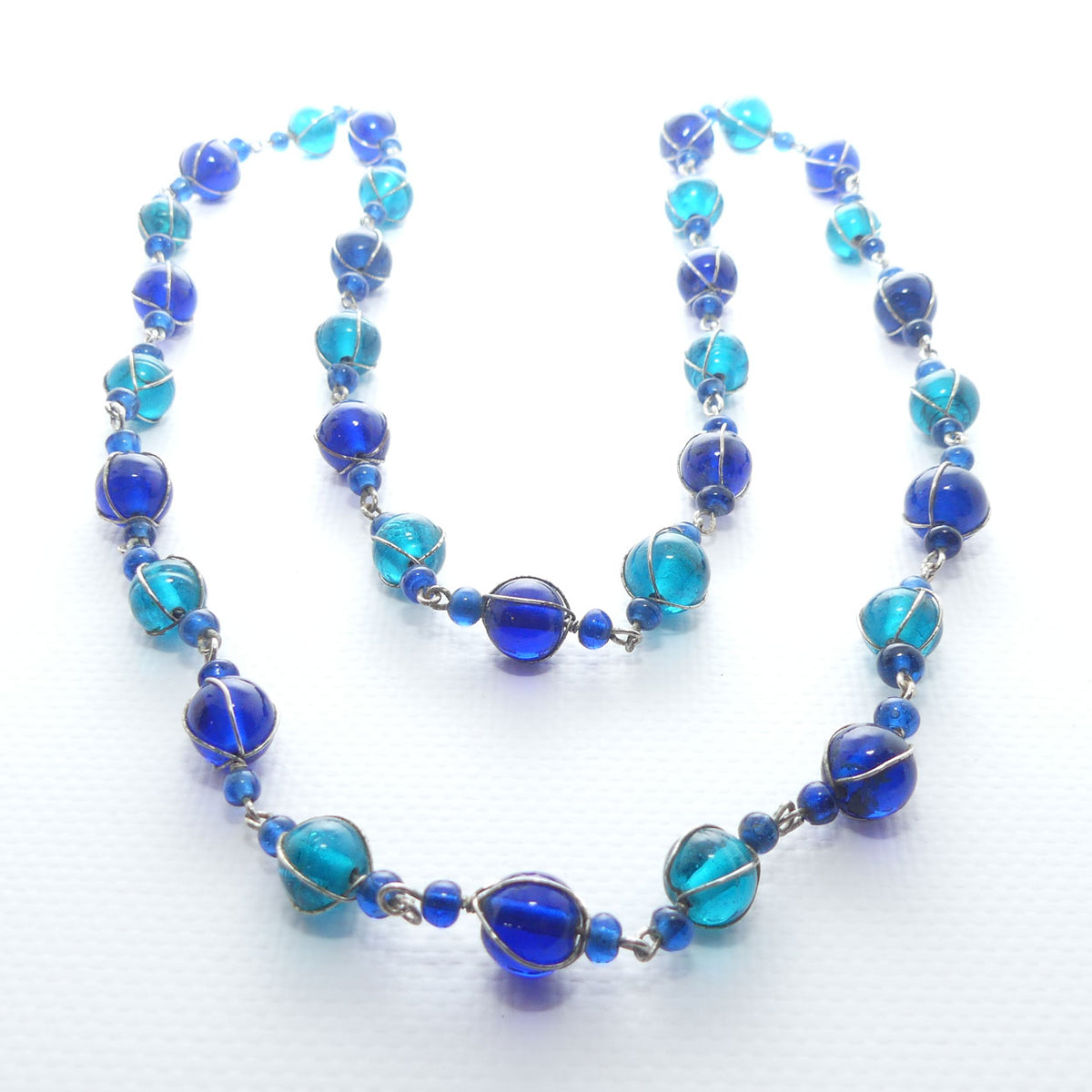 Vintage set of Royal Blue and Azure Blue Murano Glass Beads | approx 80cm total length