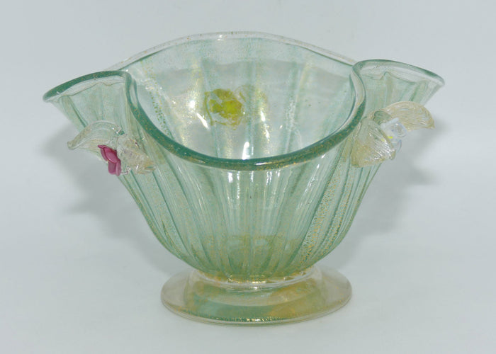 Vintage Murano Glass bowl with applied flowers and gold fleck