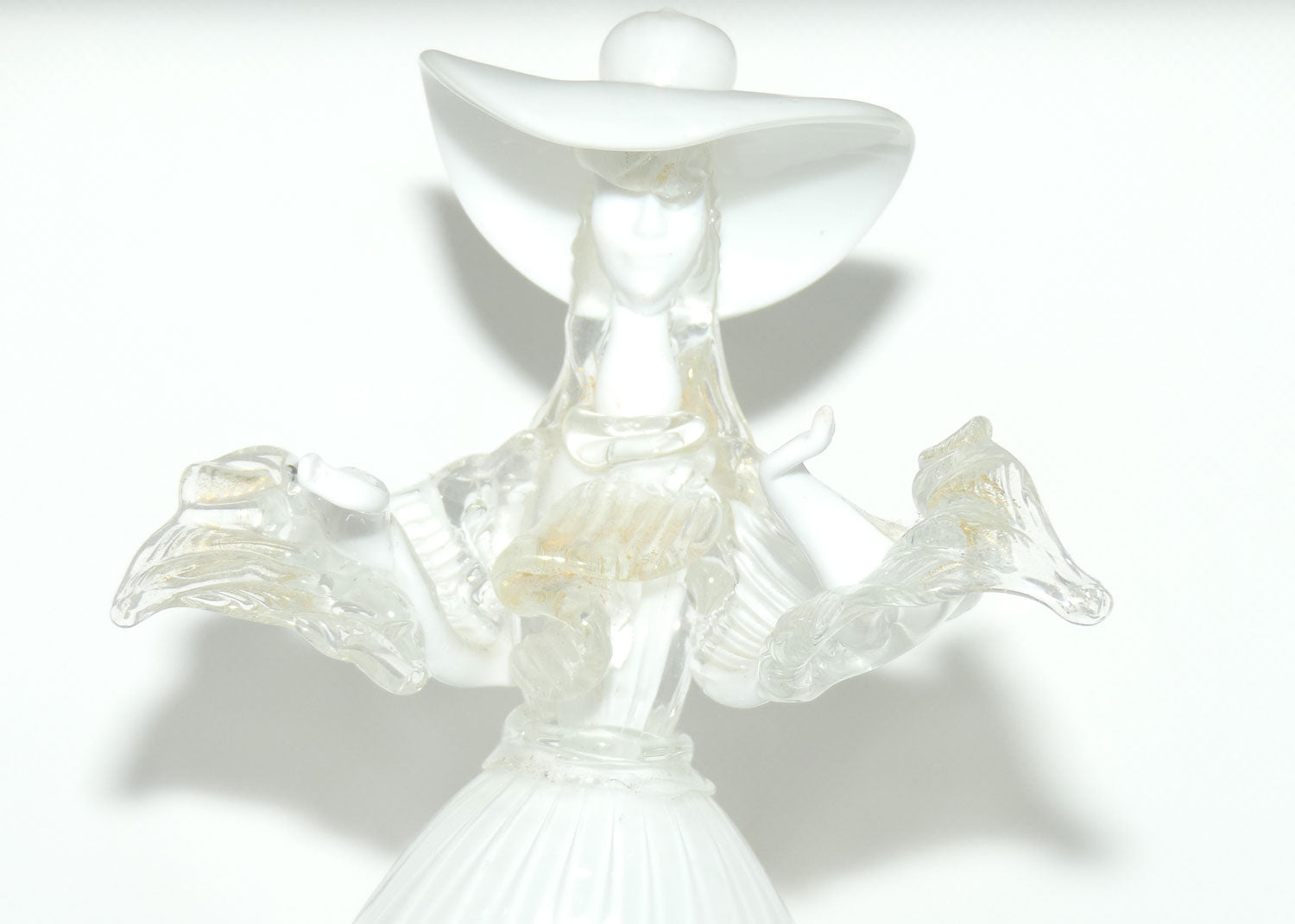 Large Murano Glass figure of a Lady | White and Clear Gilt Fleck | Pink Trim