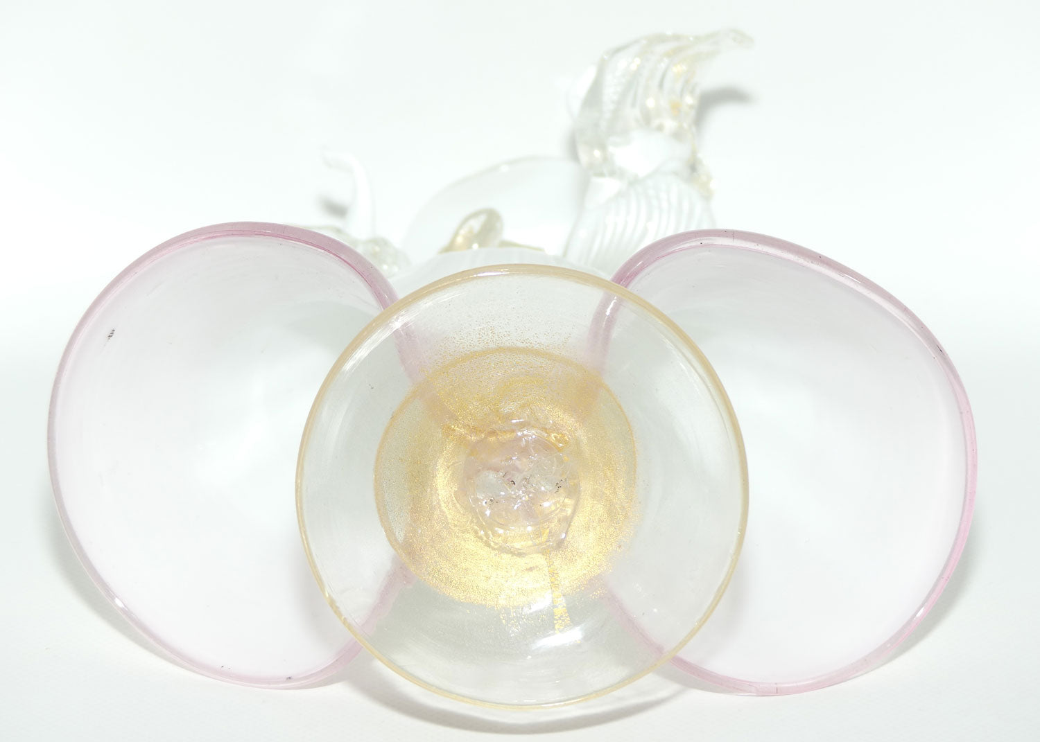 Large Murano Glass figure of a Lady | White and Clear Gilt Fleck | Pink Trim