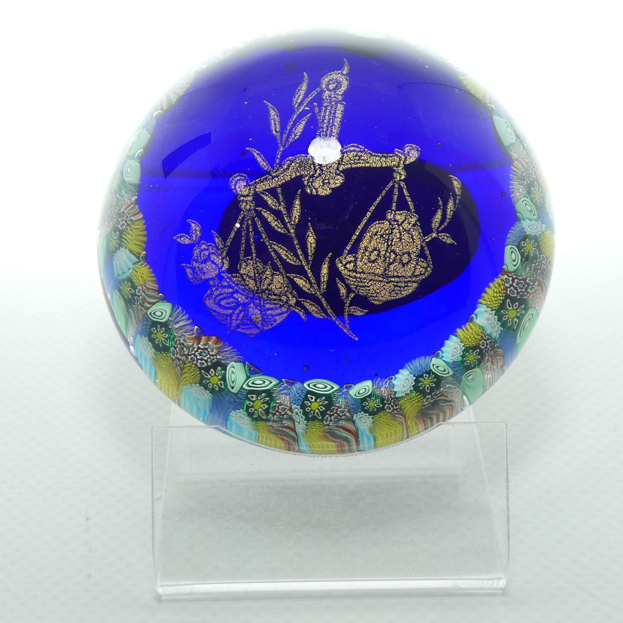 Vintage Murano Glass paperweight | Millefiori and Gilt Foil | 3 Fiori Murano