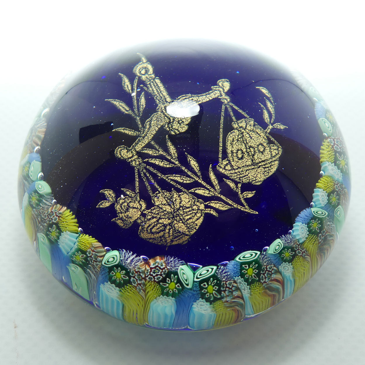 Vintage Murano Glass paperweight | Millefiori and Gilt Foil | 3 Fiori Murano