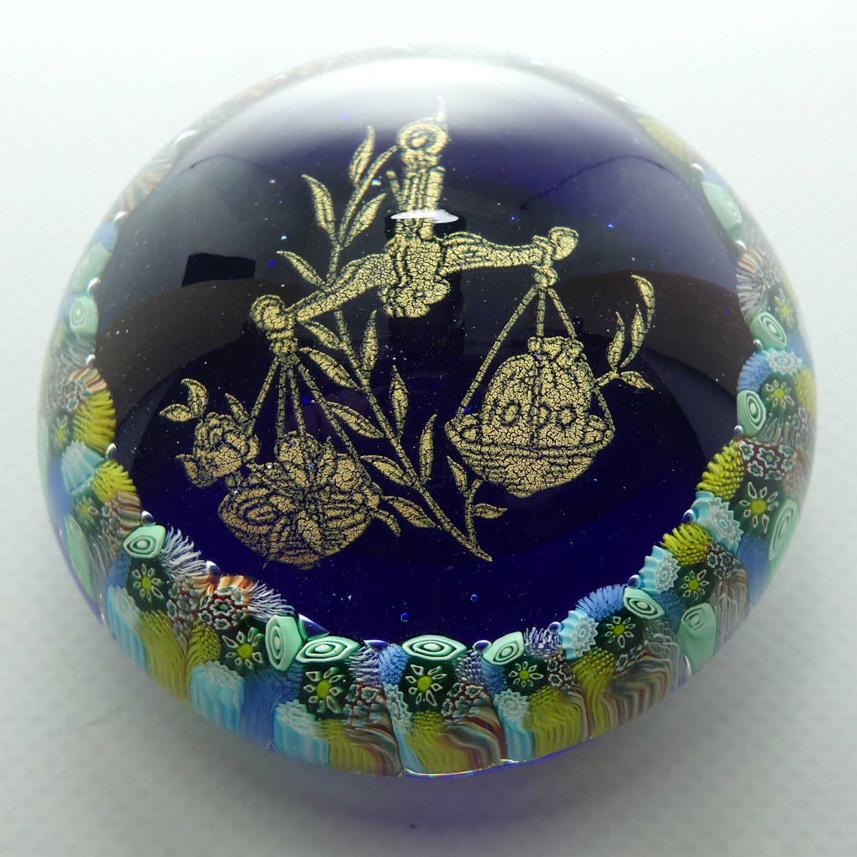 Vintage Murano Glass paperweight | Millefiori and Gilt Foil | 3 Fiori Murano