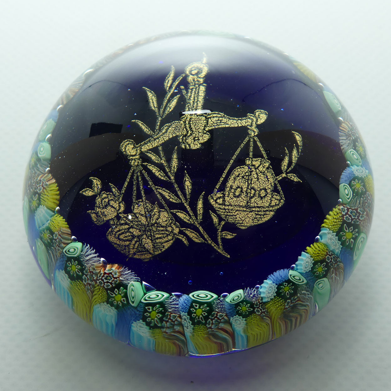 Vintage Murano Glass paperweight | Millefiori and Gilt Foil | 3 Fiori Murano