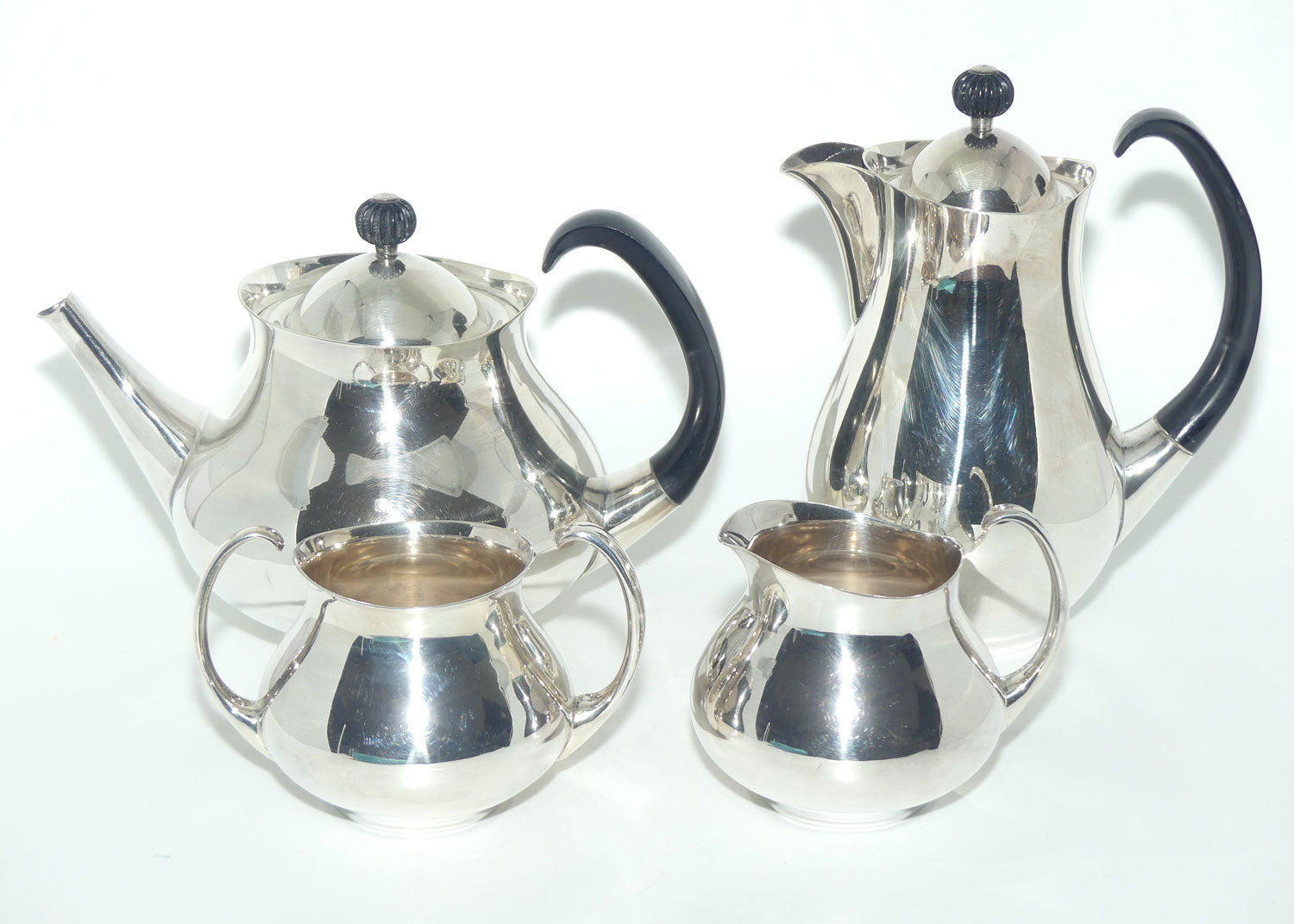 Mappin and Webb Mid Century 4 piece Silver Plated tea set by Eric Clements