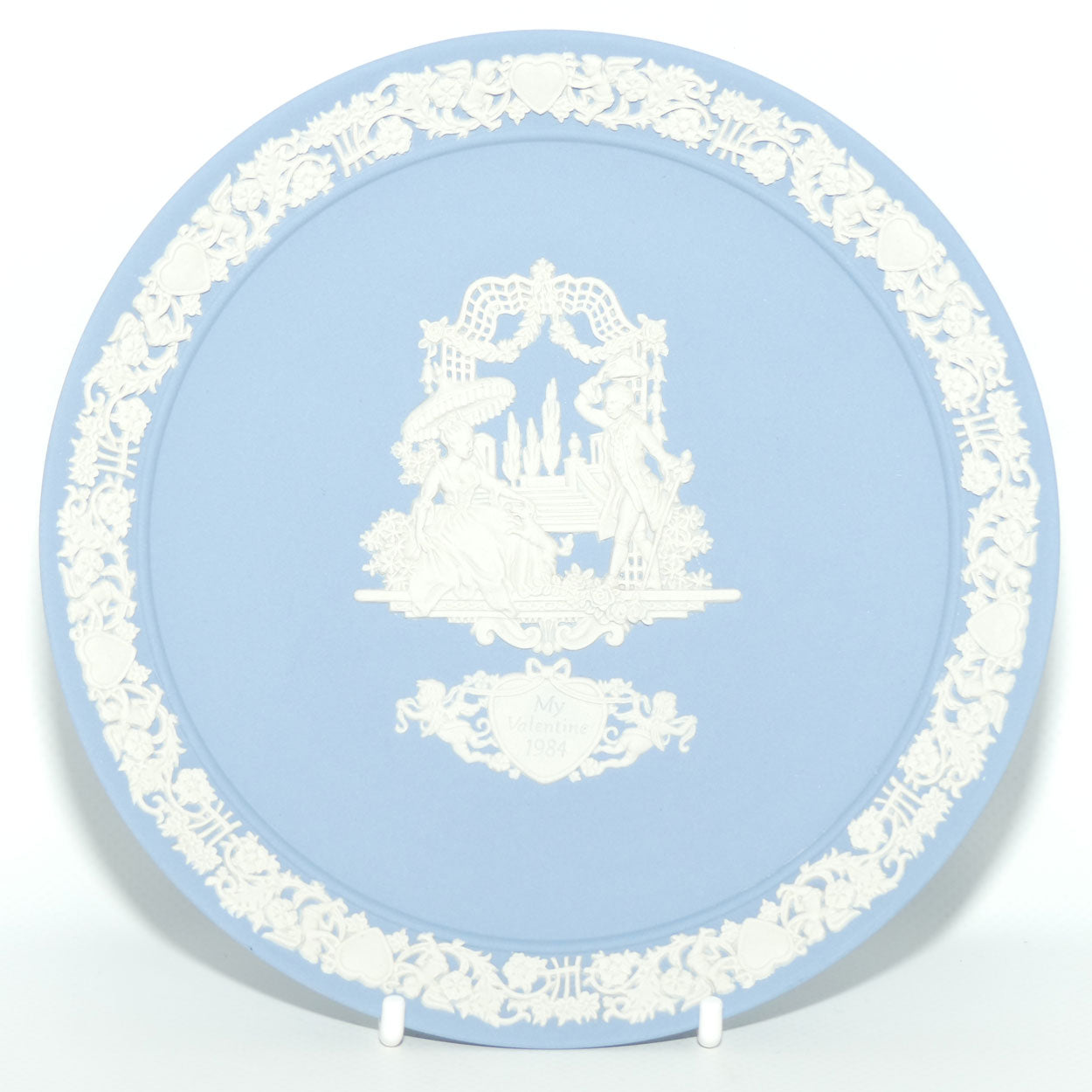 Wedgwood Jasper | White and  Pale Blue | My Valentine plate 1984 | 16.7cm