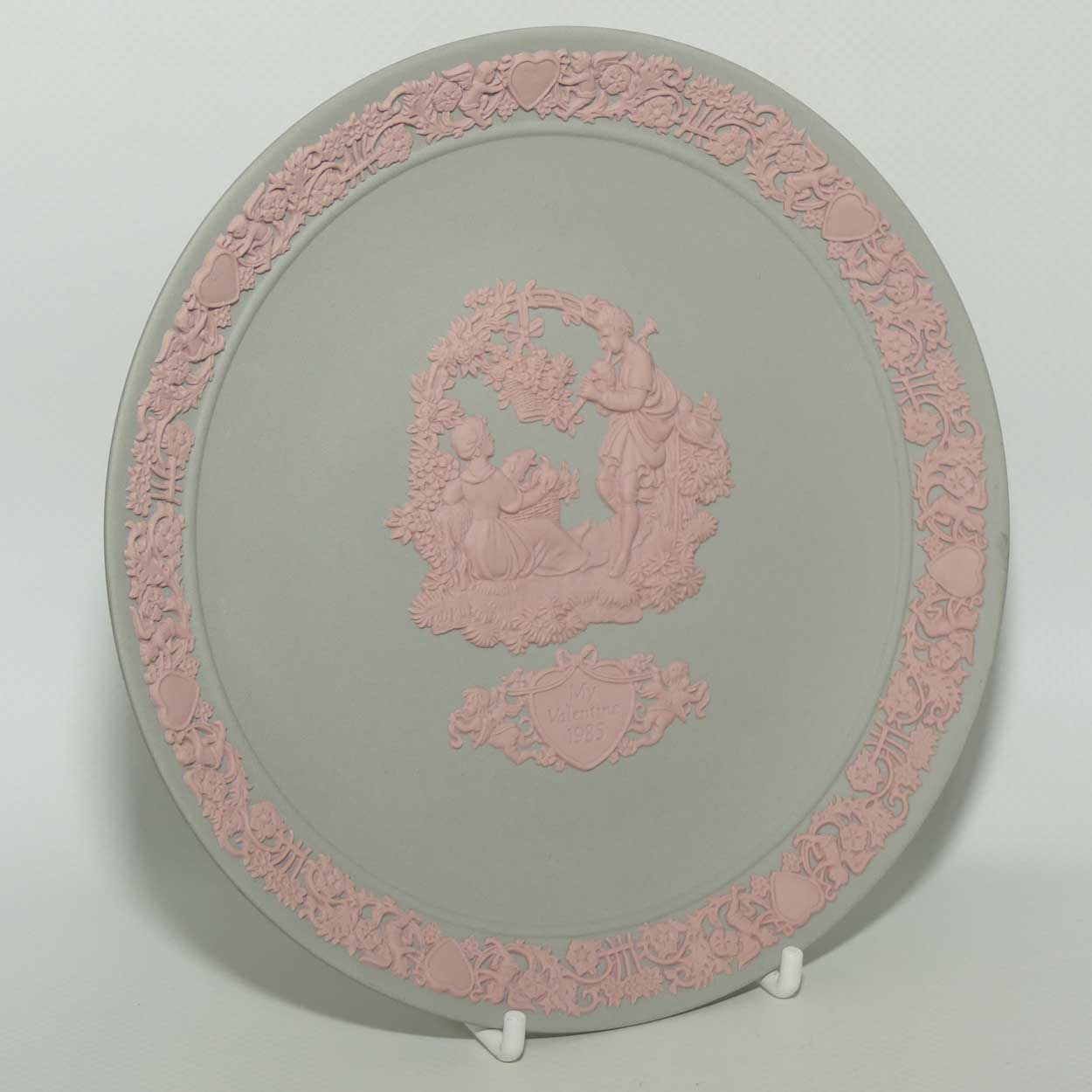 Wedgwood Jasper | Pink on Grey | My Valentine plate 1985 | box + cert