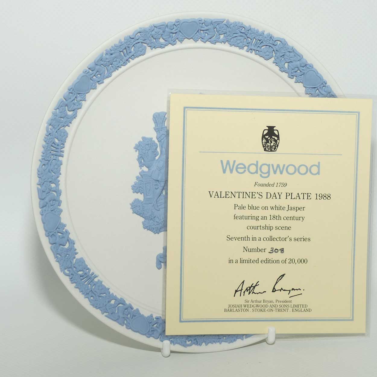 Wedgwood Jasper | Pale Blue on White | My Valentine plate 1988 | box + cert