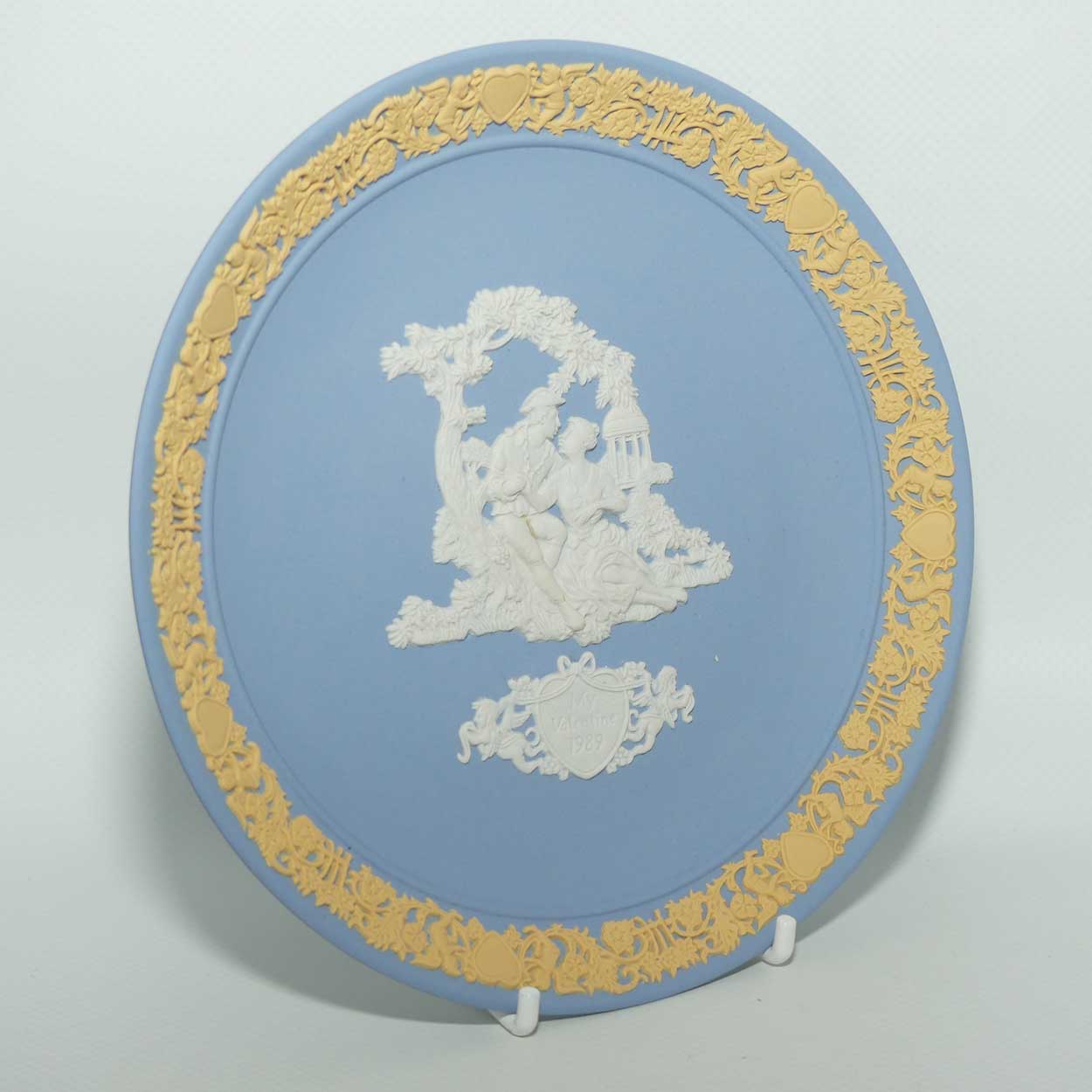 Wedgwood Jasper | White and Cane on Pale Blue | My Valentine plate 1989 | box + cert