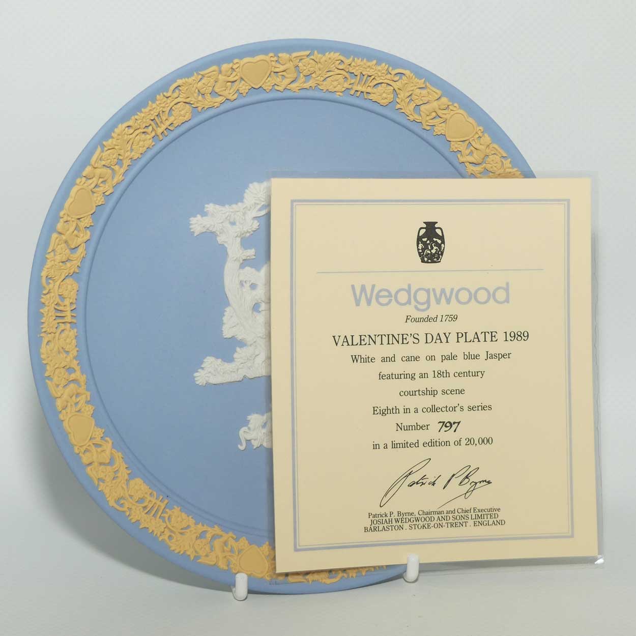 Wedgwood Jasper | White and Cane on Pale Blue | My Valentine plate 1989 | box + cert