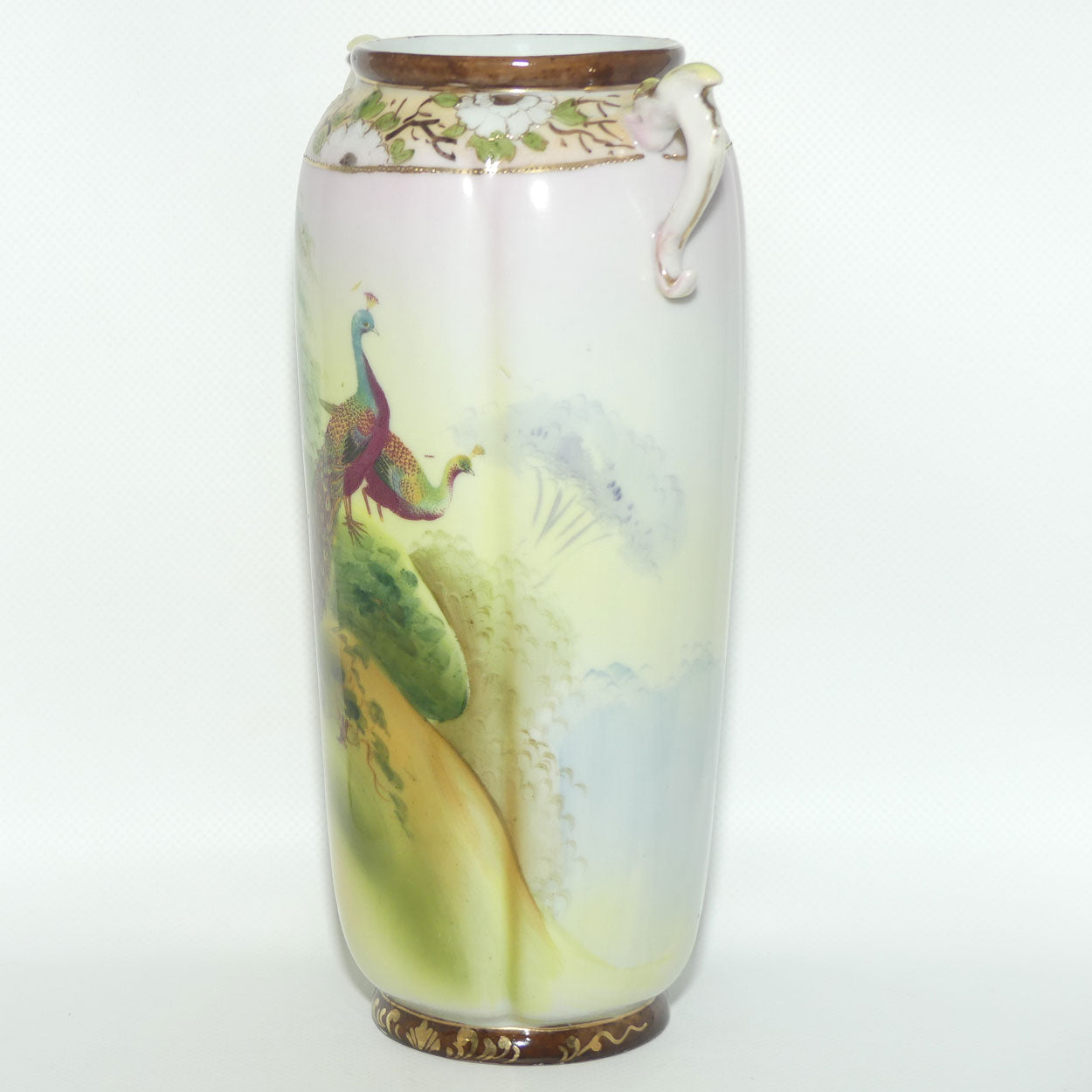 Nagoya SNB Nippon Gilt and Hand Painted tall Peacock vase | 25cm