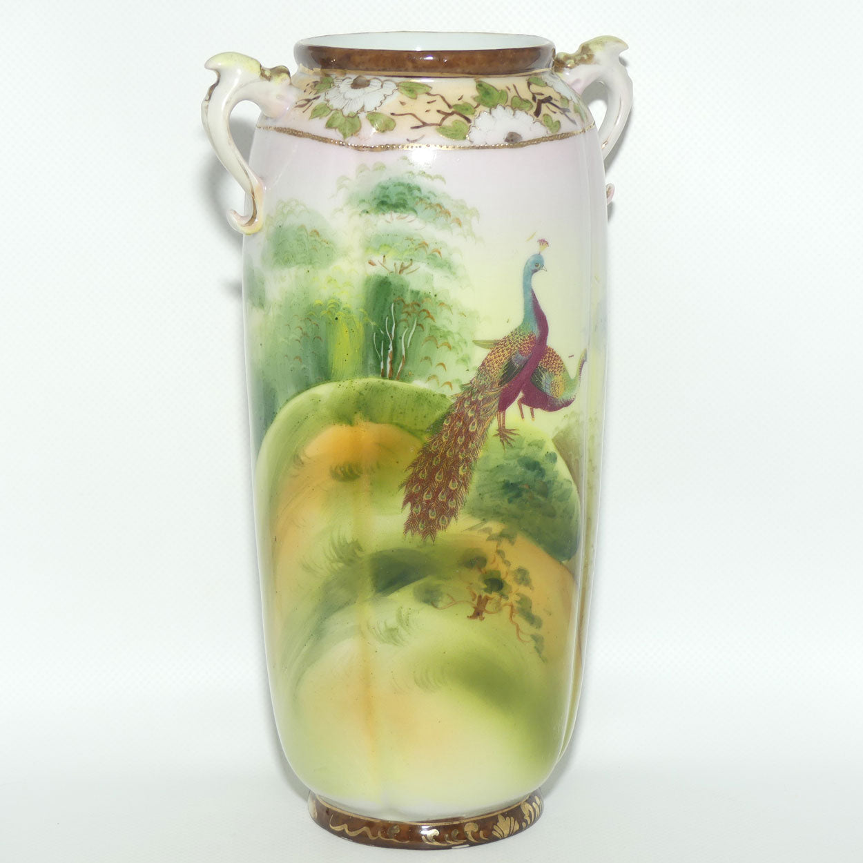 Nagoya SNB Nippon Gilt and Hand Painted tall Peacock vase | 25cm