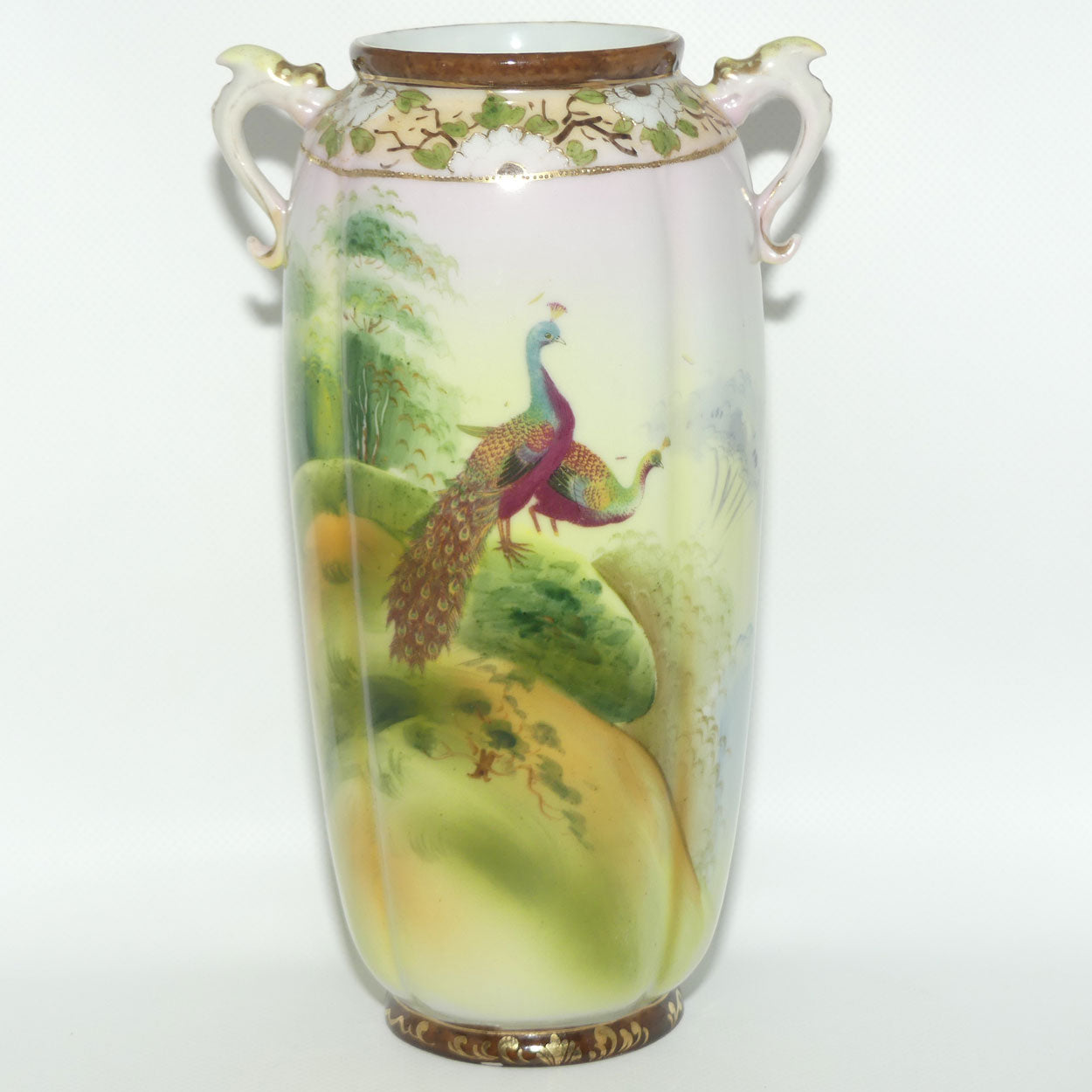 Nagoya SNB Nippon Gilt and Hand Painted tall Peacock vase | 25cm