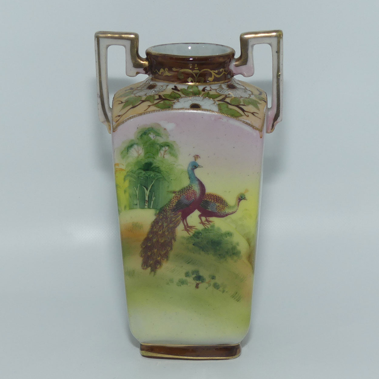 Nagoya SNB Nippon Gilt and Hand Painted Peacock vase #2 | 17cm