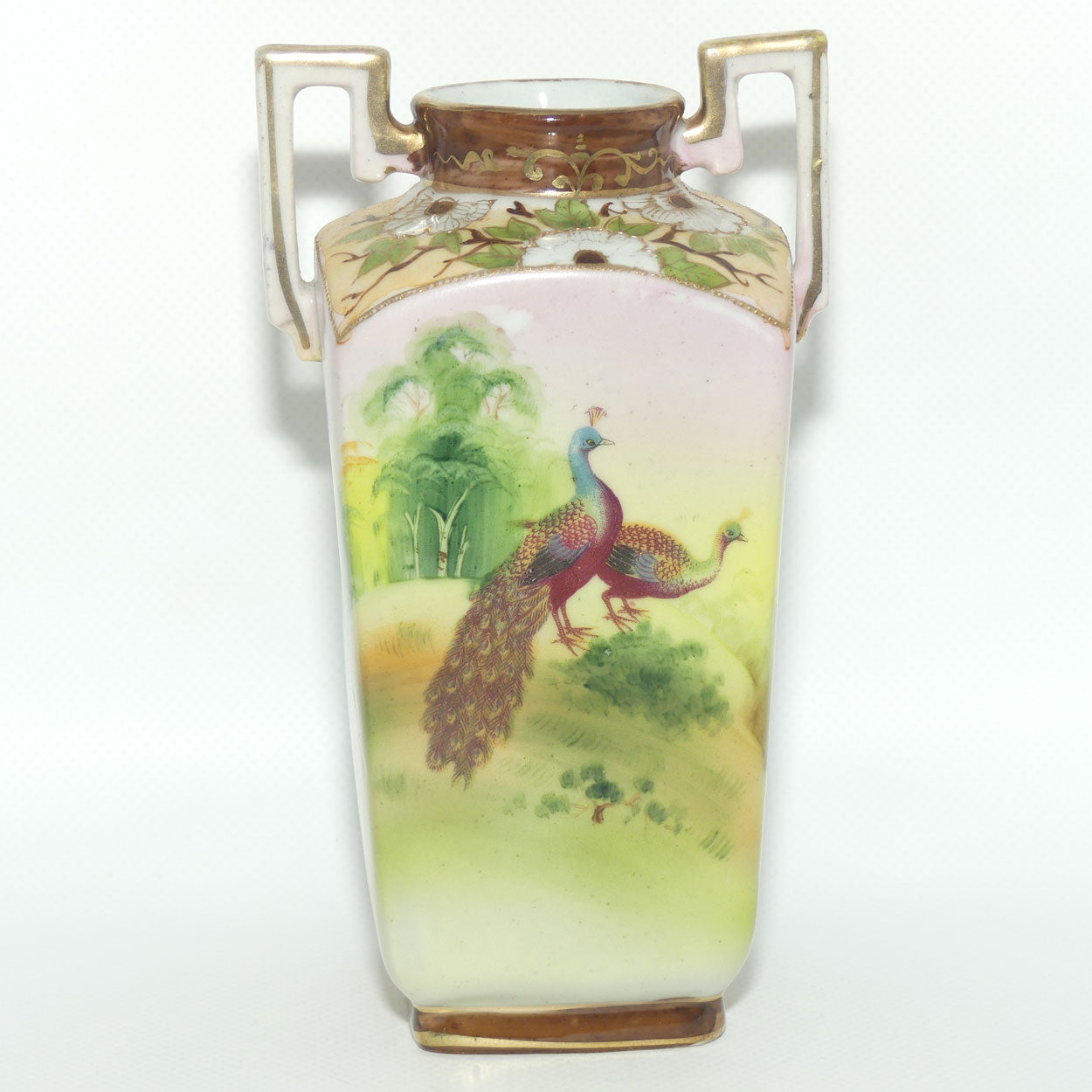 Nagoya SNB Nippon Gilt and Hand Painted Peacock vase #2 | 17cm