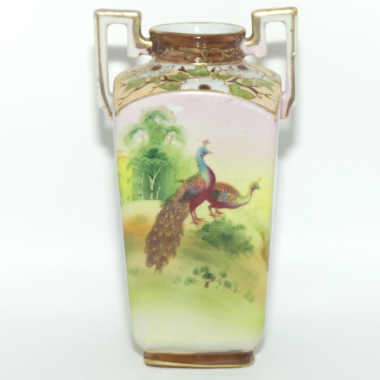 Nagoya SNB Nippon Gilt and Hand Painted Peacock vase #2 | 17cm