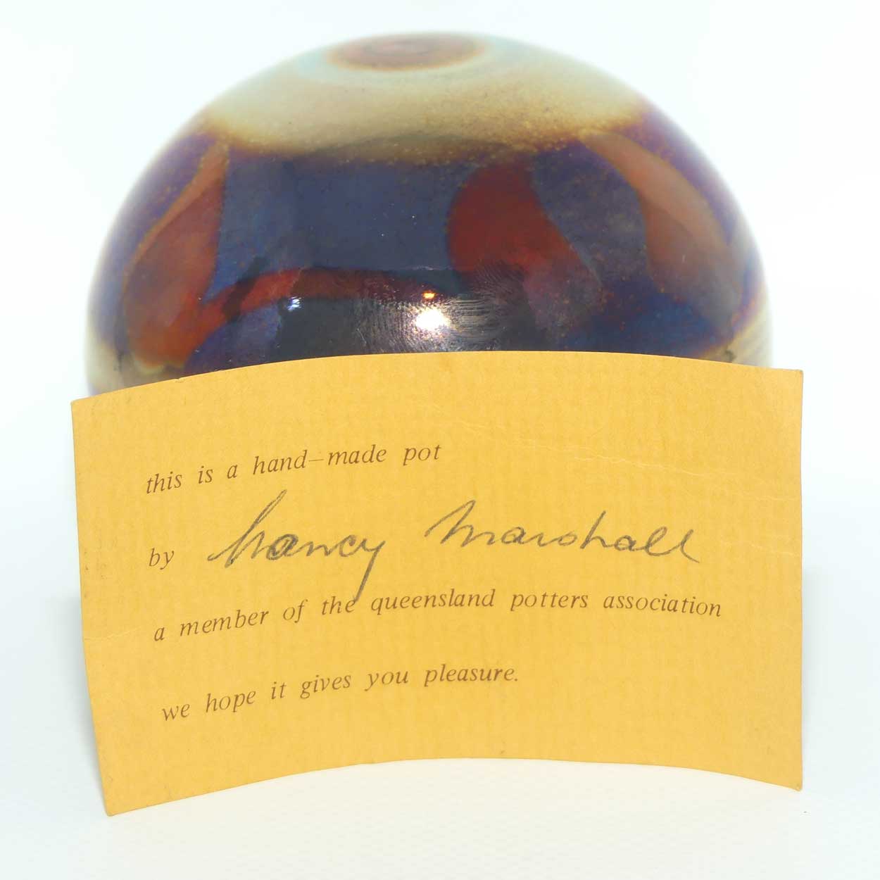 Australian Pottery sphere with lustre glaze by Nancy Marshall