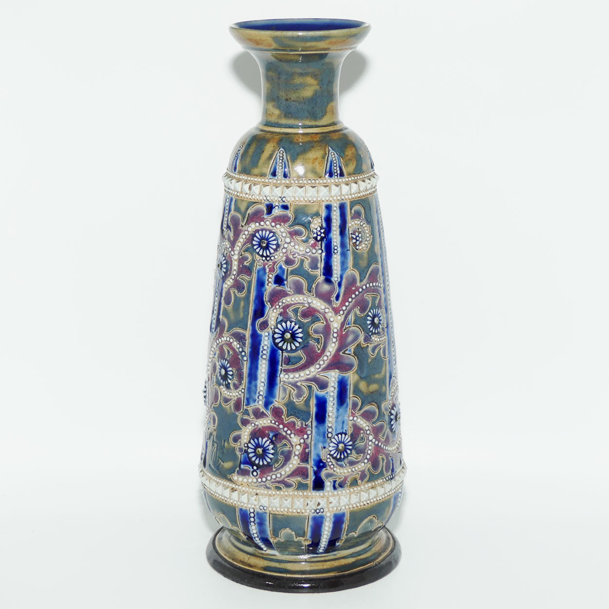 Doulton Lambeth George Tinworth stoneware narrow colourful vase