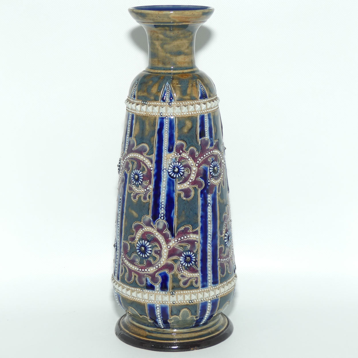 Doulton Lambeth George Tinworth stoneware narrow colourful vase