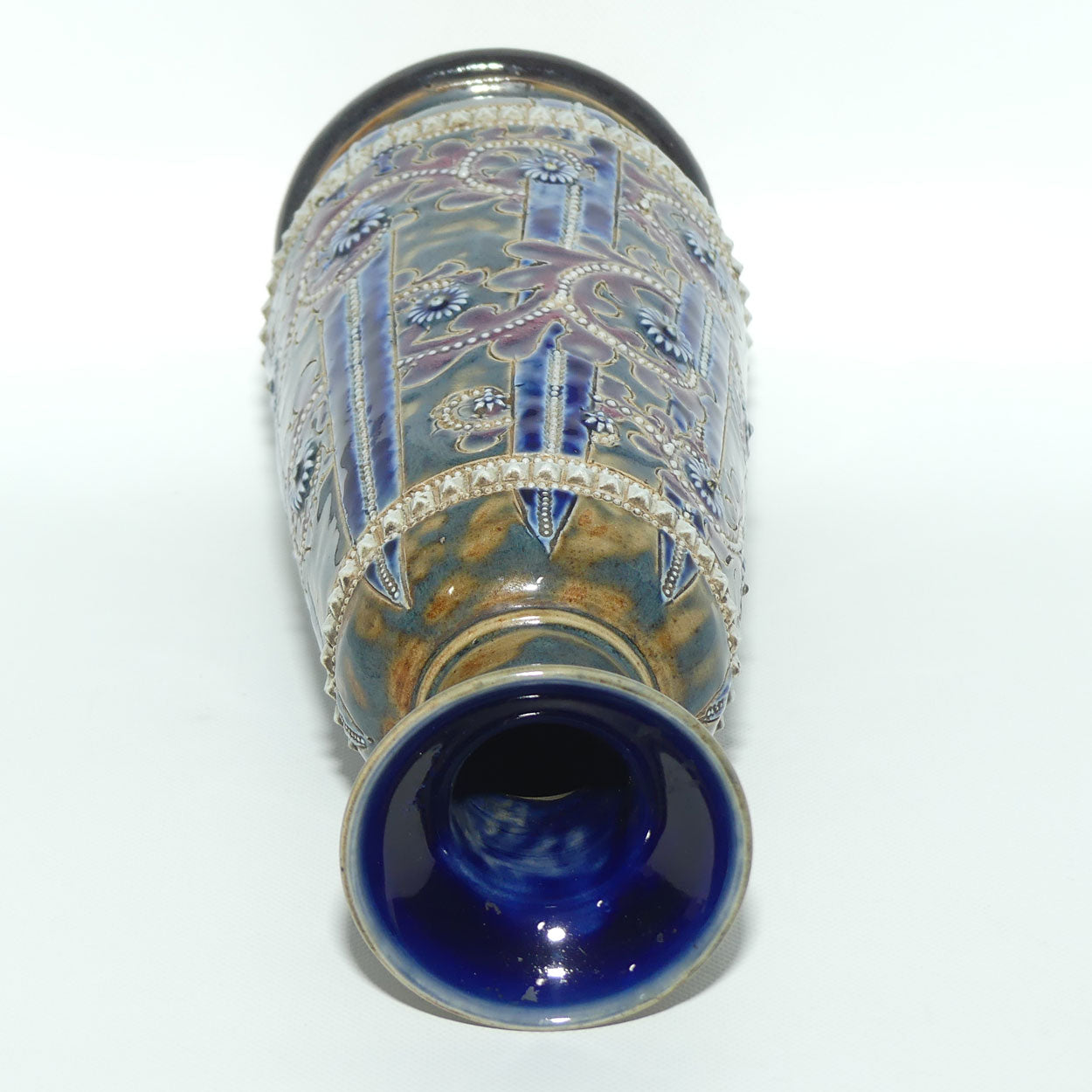 Doulton Lambeth George Tinworth stoneware narrow colourful vase