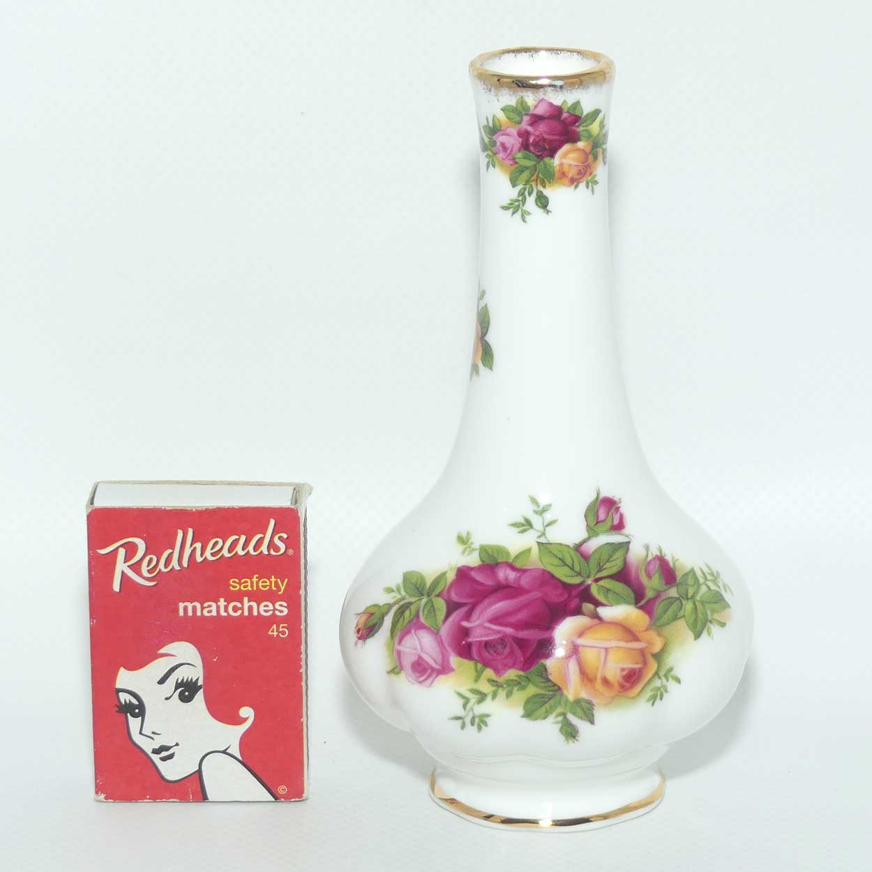 Royal Albert Bone China Old Country Roses narrow neck bud vase | © 1962 Royal Albert Ltd backstamp | #2