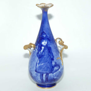 Doulton Burslem Blue Childrens narrow neck vase with fancy helix twist handles (#1)