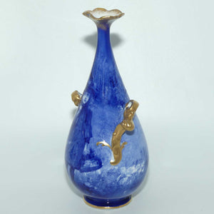 Doulton Burslem Blue Childrens narrow neck vase with fancy helix twist handles (#1)