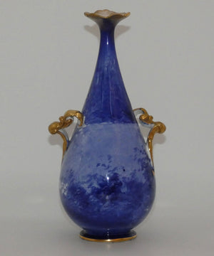 Doulton Burslem Blue Childrens narrow neck vase with fancy helix twist handles (#1)