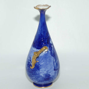 Doulton Burslem Blue Childrens narrow neck vase with fancy helix twist handles (#1)