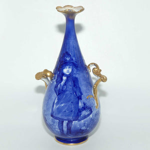 Doulton Burslem Blue Childrens narrow neck vase with fancy helix twist handles (#1)