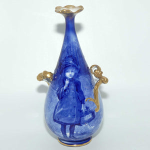 Doulton Burslem Blue Childrens narrow neck vase with fancy helix twist handles (#2)