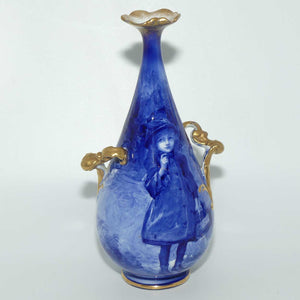 Doulton Burslem Blue Childrens narrow neck vase with fancy helix twist handles (#2)