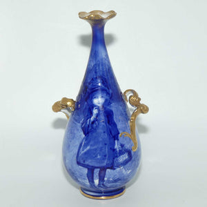 Doulton Burslem Blue Childrens narrow neck vase with fancy helix twist handles (#2)