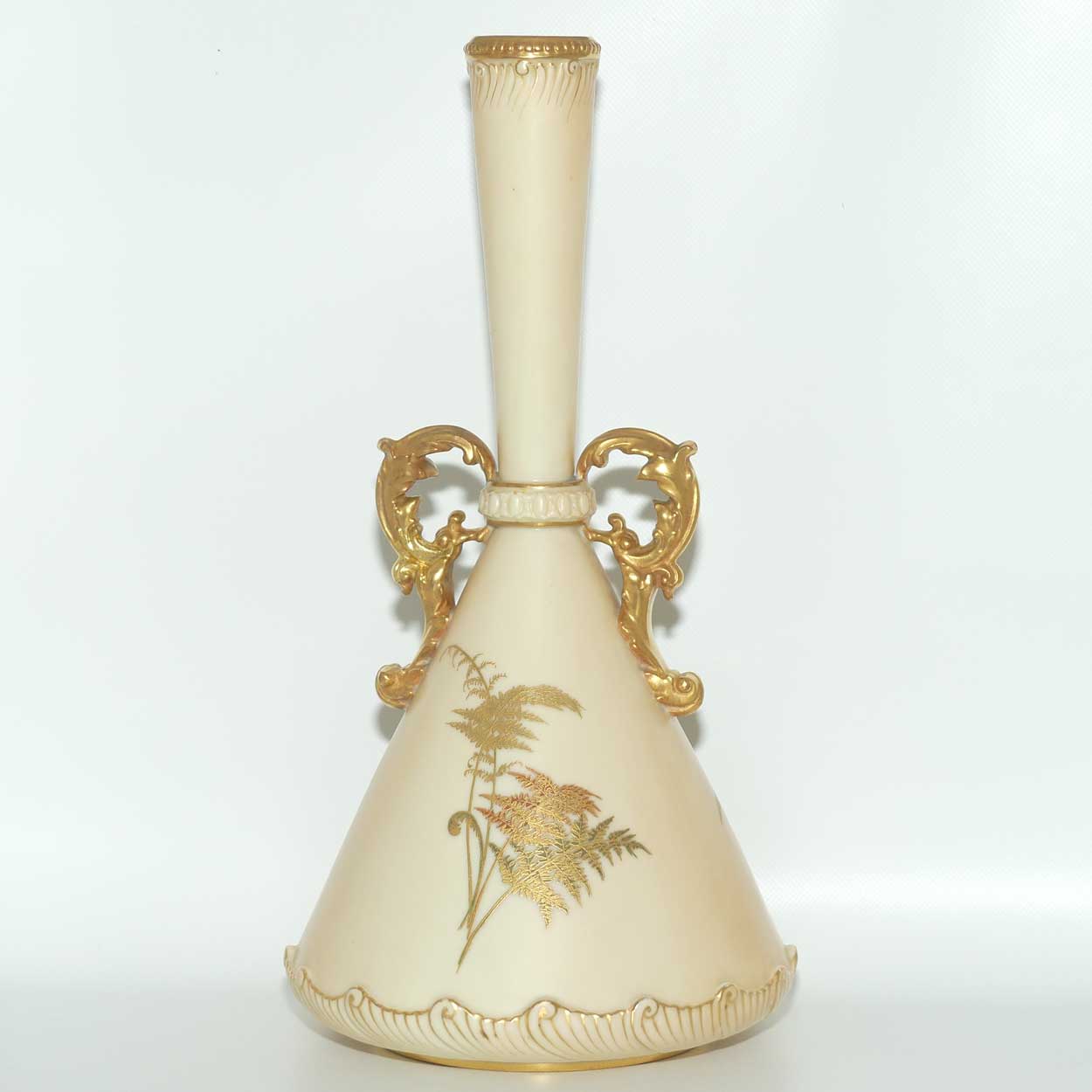 Royal Worcester Blush Ivory hand painted narrow neck vase with fern design